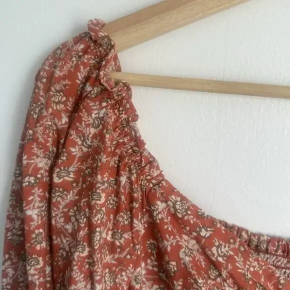 JAPNA Rust Fall Floral NWOT Smocked Peasant Top Long Sleeve Boho Square Neck M - Picture 4 of 9